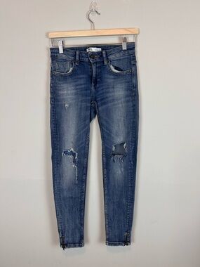 Zara TRF Distressed Skinny Jeans Ankle Zip Medium Wash Size M EU 38